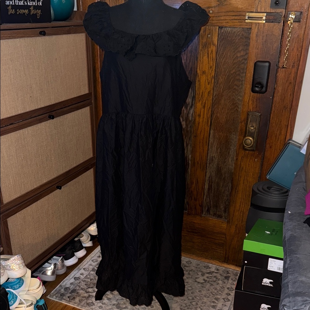 Maurices Black Maxi Dress with Ruffle Neckline